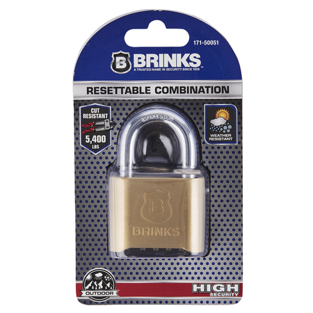 Brinks Combination Padlock, Brass, 48mm, High Security, Resettable 171-50051